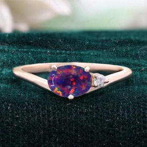 Oval Black Opal 14K Rose Gold 925 Silver Ring Engagement Ring Wedding Ring Black Fire Opal Ring Promise Ring Gift For Love Statement Ring