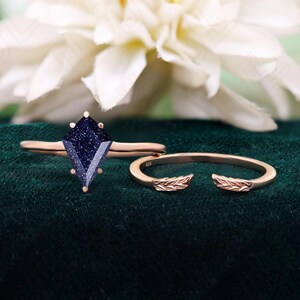 Drachen Blau Sandstein 14K Rose Gold 925 Silber Verlobungsring Set Hochzeitsring Stapel Ring Geschenk für die Liebe