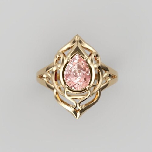 Beautiful Pear Shaped Peach Morganite Wedding Ring For Bride, Antique Peach Morganite Engagement Ring, shops Mother's Day Gift,November Birthstone
