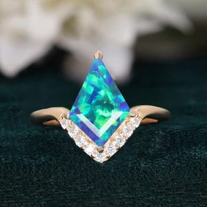 Kite Peacock Opal 14K Rose Gold 925 Silver Ring Engagement Ring Wedding Ring Blue Fire Opal Ring Promise Ring Statement Ring Birthday Gift