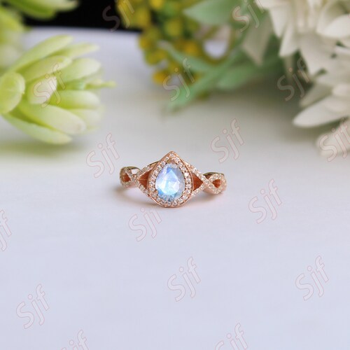 8x6mm Pear Natural Rainbow Moonstone Wedding shops Ring Set, Pear Cut Moonstone Anniversary Ring Set For Women, June Birthstone Gift For Wife