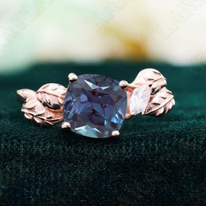 Cushion Alexandrite 14K Rose Gold 925 Silver Ring Engagement Ring Wedding Ring Art Deco Ring Promise Ring Gift For Love Statement Ring