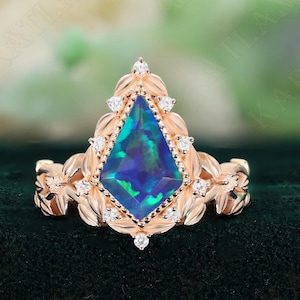 Kite Peacock Opal 14K Rose Gold 925 Silver Ring Engagement Ring Wedding Ring Blue Fire Opal Ring Promise Ring Statement Ring Birthday Gift