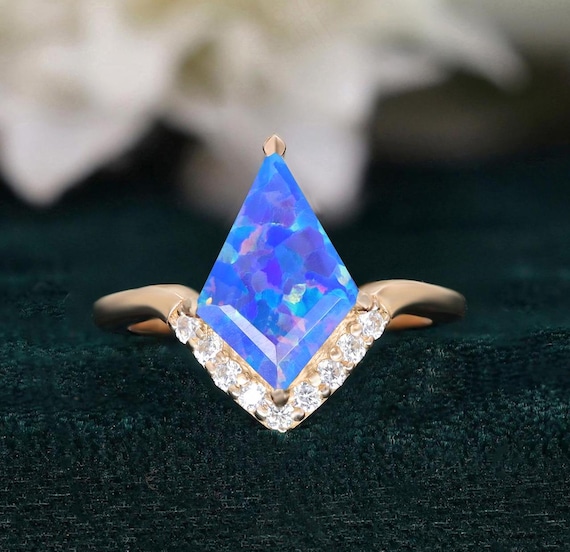 Kite Blue Opal 14K Rose Gold 925 Silver Ring Engagement Ring