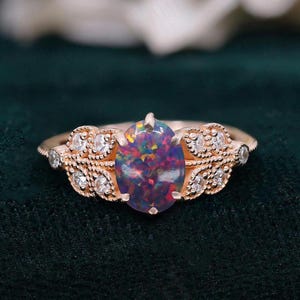 Oval Black Opal 14K Rose Gold 925 Silver Ring Engagement Ring Wedding Ring Black Fire Opal Ring Promise Ring Gift For Love Statement Ring
