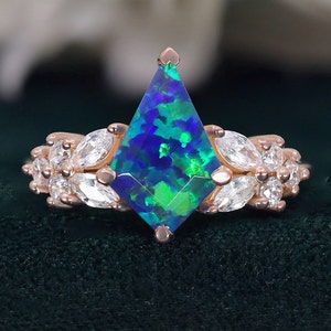 Kite Peacock Opal 14K Rose Gold 925 Silver Ring Engagement Ring Wedding Ring Blue Fire Opal Ring Promise Ring Statement Ring Birthday Gift