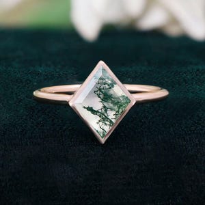 Kite Moss Agate 14K Rose Gold 925 Silver Ring Engagement Ring Wedding Ring Promise Ring Statement Ring Birthday Gift Anniversary Gift
