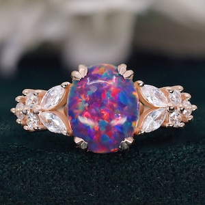Oval Black Opal 14K Rose Gold 925 Silver Ring Engagement Ring Wedding Ring Black Fire Opal Ring Promise Ring Gift For Love Statement Ring