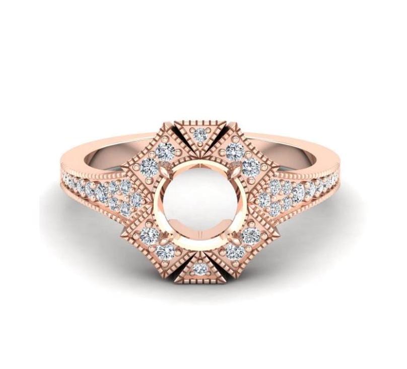 14K 18K Rose Gold Round Gemstone Semi Mount Moissanite Semi Mount Engagement Ring Setting Semi Mount Wedding Ring Setting Semi Mount