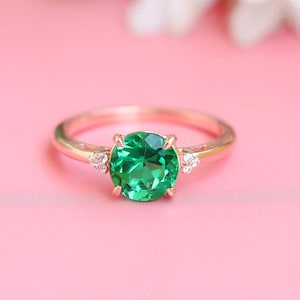 8 mm ronde vorm, in het lab gemaakt smaragd roségoud vergulde 925 zilveren ring 14 kt 18 kt gouden verlovingsring unieke feestring voor vrouwen