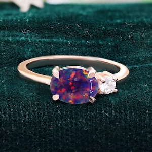 Oval Black Opal 14K Rose Gold 925 Silver Ring Engagement Ring Wedding Ring Black Fire Opal Ring Promise Ring Gift For Love Statement Ring