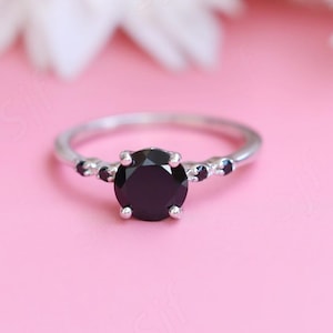 8 mm Round Shape Black Onyx Rose Gold Plated 925 Silver Ring 14K 18K Gold Engagement Ring Beautiful Black Spinal Party Wear Ring For Women