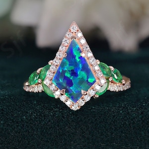 Kite Peacock Opal 14K Rose Gold 925 Silver Ring Engagement Ring Wedding Ring Blue & Green Fire Opal Ring Promise Ring Gift For Love