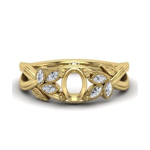 14K 18K Gold Oval Gemstone Semi Mount Moissanite Semi Mount Engagement Ring Setting Semi Mount Wedding Ring Setting Semi Mount