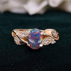 Oval Black Opal 14K Rose Gold 925 Silver Ring Engagement Ring Wedding Ring Black Fire Opal Ring Promise Ring Gift For Love Statement Ring