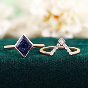 Drachen Blau Sandstein 14K Rose Gold 925 Silber Verlobungsring Set Hochzeitsring Stapel Ring Geschenk für die Liebe