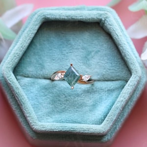 10X8mm Kite Shape Moss Agate 14K Rose Gold Plated Silver Wedding Engagement Anniversary Ring Beautiful Kite Statement Promise Love Ring