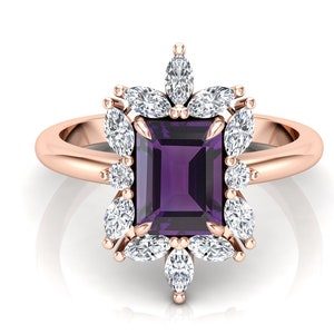Natural Amethyst Wedding Ring, Art deco Wedding Bridal Ring, Emerald Cut Amethyst Ring, February Birthstone Gift For Wife, Amethyst Jewelry