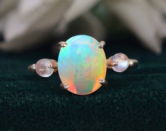 Oval Ethiopian Opal 14K Rose Gold 925 Silver Bridal Ring Engagement Ring Wedding Ring Bridal Ring Promise Ring Gift Statement Ring