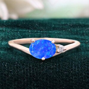 Oval Blue Opal 14K Rose Gold 925 Silver Ring Engagement Ring Wedding Ring Blue Fire Opal Ring Promise Ring Gift For Love Statement Ring