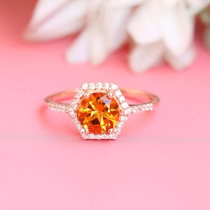 Citrine Round  7.00 MM 925 Silver Engagement Ring Wedding Bridal Ring For Her 14K Gold Statement Promise Anniversary Ring Gift For Love