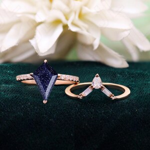 Drachen Blau Sandstein 14K Rose Gold 925 Silber Verlobungsring Set Hochzeitsring Stapel Ring Geschenk für die Liebe