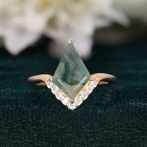 Kite Moss Agate 14K Rose Gold 925 Silver Ring Engagement Ring Wedding Ring Promise Ring Statement Ring Birthday Gift Anniversary Gift