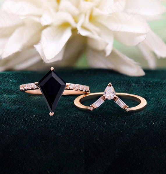 Boho Wedding Bands Diamond Ring Bohemian Style Rings Kite Black