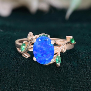 Oval Blue Opal 14K Rose Gold 925 Silver Ring Engagement Ring Wedding Ring Blue Fire Opal Ring Promise Ring Gift For Love Statement Ring