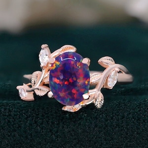 Oval Black Opal 14K Rose Gold 925 Silver Ring Engagement Ring Wedding Ring Black Fire Opal Ring Promise Ring Gift For Love Statement Ring