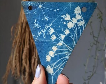 BLUE FLAG - wooden bunting with cyanotype design [1]