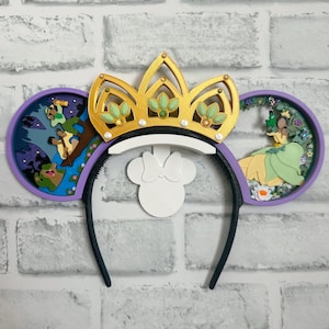 Wymienne uszy „Prawie tam”, magnetyczne, Tiana, księżniczka i żaba, uszy drukowane w 3D, uszy Disneya, księżniczka Tiana