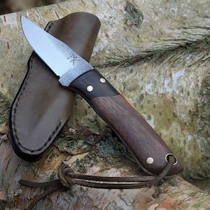 Handmade 17.5 cm fulltang pocket knife with wenge wood and American walnut handle For bushcraft,hunting,camping and other outdoor activities
