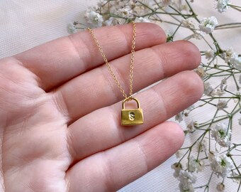 1 Sterling silver initial pendant, padlock initial pendant, gold plated pendant, initial minimalist, Padlock letter, pendant letter 925