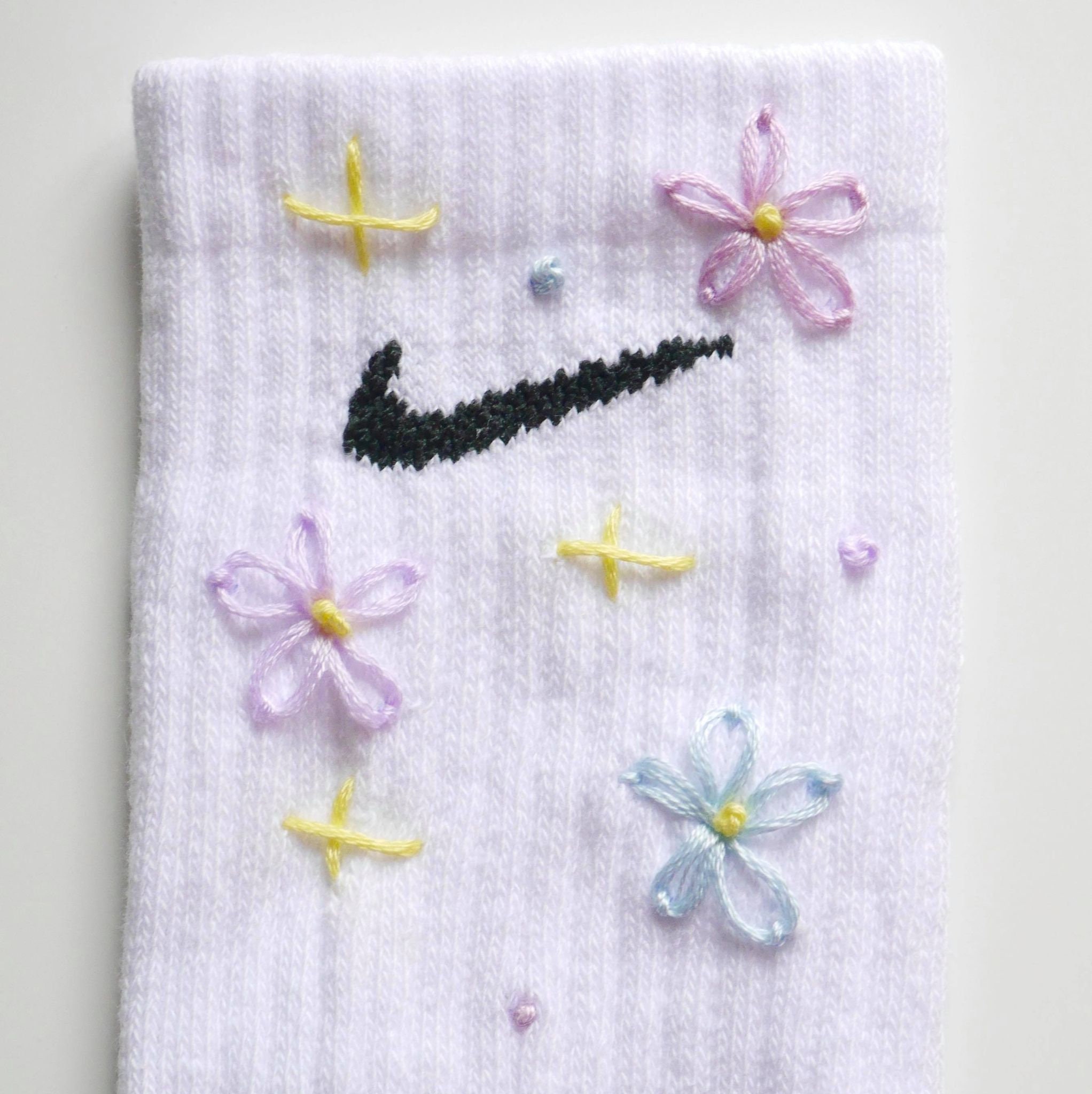 Hand Embroidered Long Branded Nike Pastel Flower Socks | Etsy