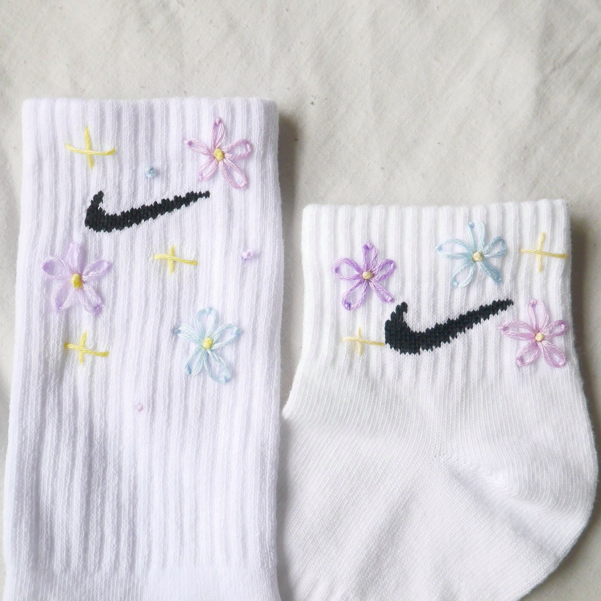 Hand Embroidered Long Branded Nike Pastel Flower Socks | Etsy