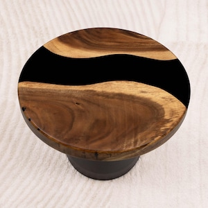 Smoky Gray Epoxy River Table, 15-Inch Custom Live Edge Coffee Table, Handcrafted Wood Resin Piece | Lumber Grand