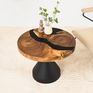 ROUND Black Epoxy Coffee Resin Table, Unique Epoxy Table for Handmade Mid Century Modern Furniture 23 Inches, Epoxy River Table|Lumber Grand