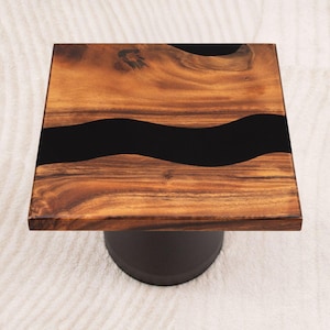 SQUARE Unique Epoxy Resin Table Top 15 Inches, Modern Handcrafted Side Table | Lumber Grand