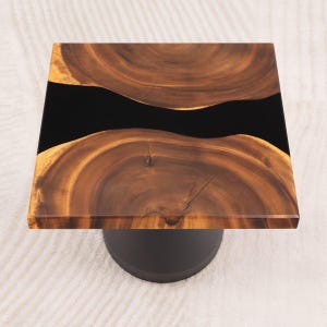 SQUARE Live Edge Wood Epoxy Resin Table Top 19 Inches, Elegant Home Decor Table | Lumber Grand