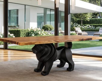 Dining Table with Leo 28.5" H Metal Table Base for Large Rectangular Top – Heavy Duty Handmade Base for Large Family Meals | Lumber Grand