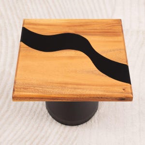 SQUARE Handmade Black Epoxy Resin Table Top 15 Inches, Unique Wood Resin Dining Table | Lumber Grand