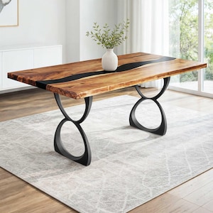 Dining Table with Amplex 28.5" H x 2.8'' W Metal Table Legs for Rectangular Top – Handmade Steel Base for Custom Wood Slab | Lumber Grand