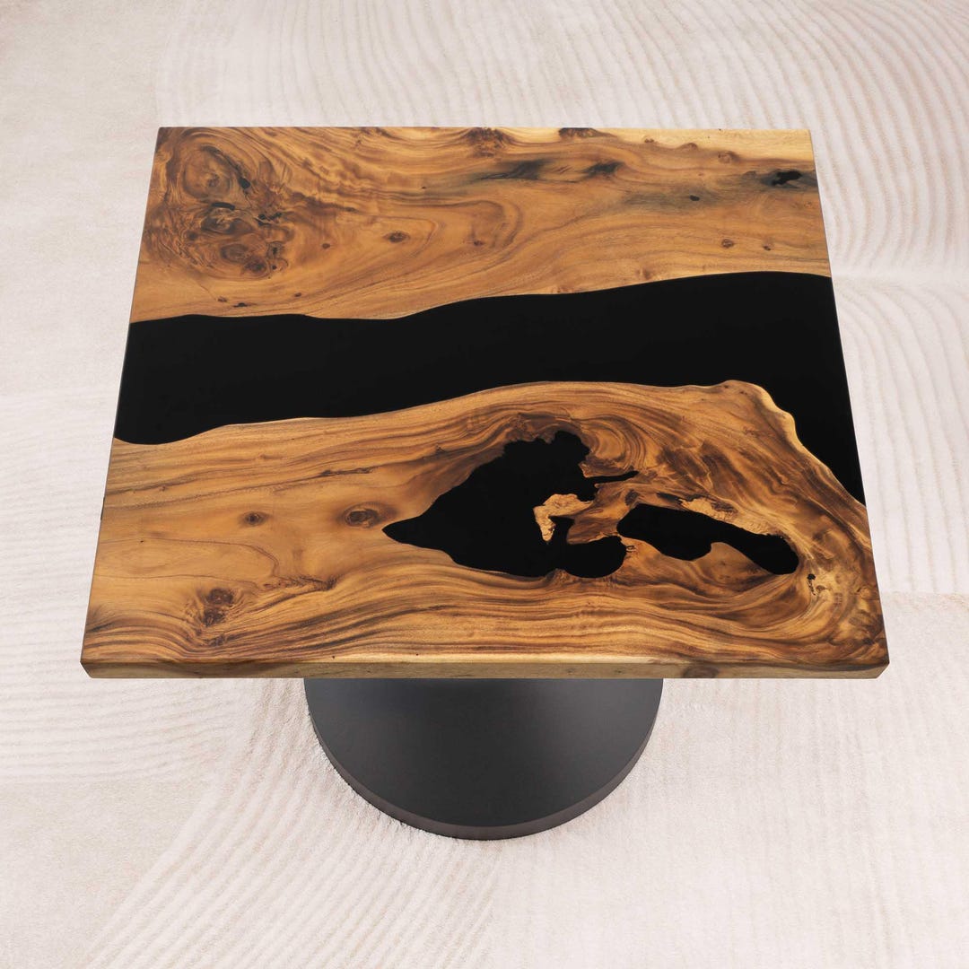Square 41-inch Dining Table – Bold Black Epoxy and Wood Fusion for ...