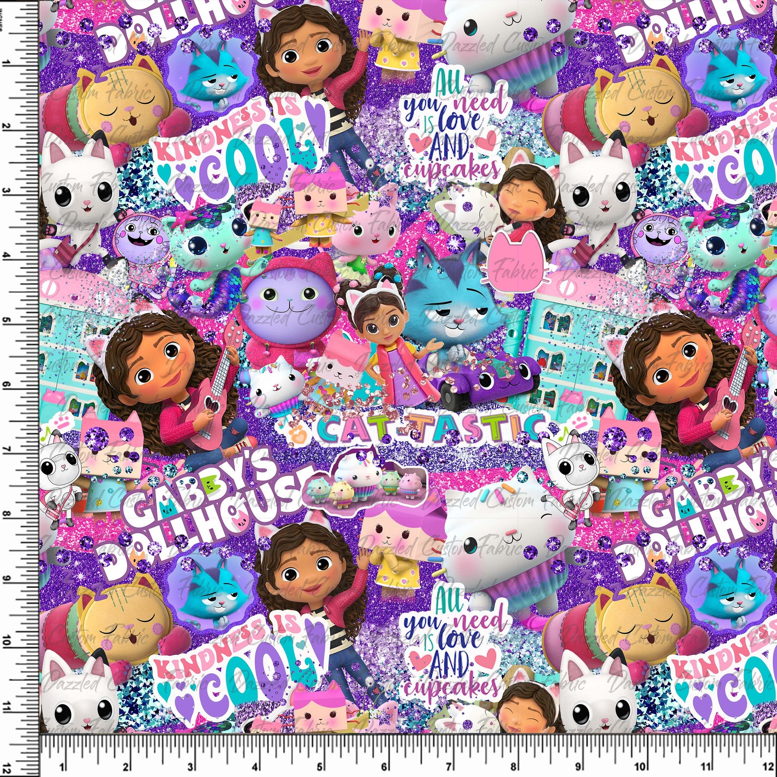 COTTON Spandex Gabby Dollhouse Glitter Collage 1 YARD Etsy