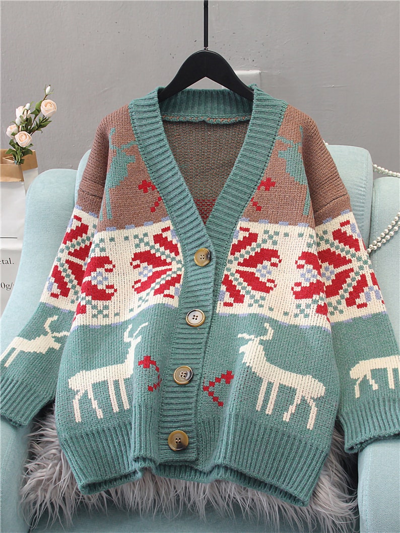 Christmas Cardigan Sweater Christmas Knitted Sweater Etsy