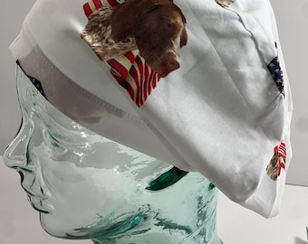 independence day, july 4th, U.S. flag, Shorthair pointer GSP euro style scrub cap.doctor.
