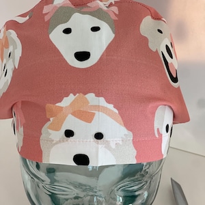 Spring / Easter dogs euro style scrub cap. Bows.