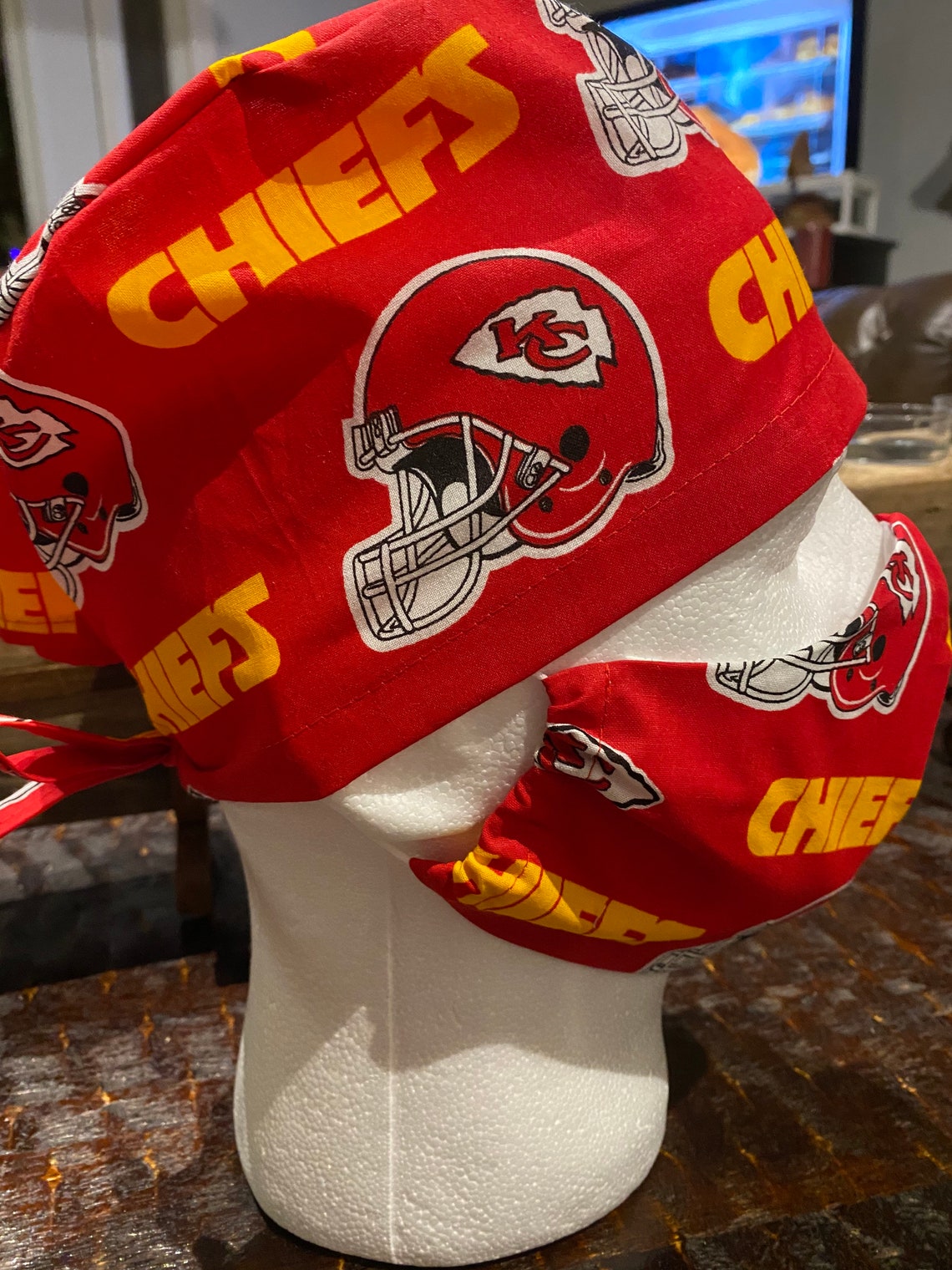 Kansas City Chiefs Unisex Tie Back Scrub Chemo Biker or Chef Etsy