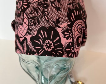 Noire Lace Dia de los muertos  euro style scrub cap. Delicately Dark.Halloween.